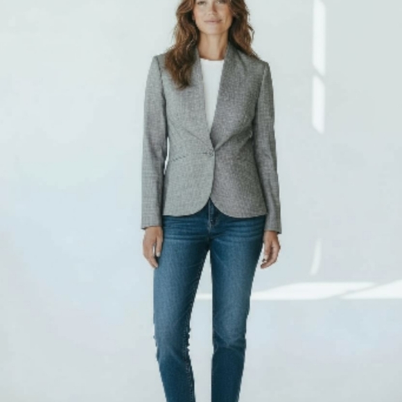 New Tommy Hilfiger Womens Collarless Button-Front suit jacket. Gray Multi 12 - Picture 1 of 13